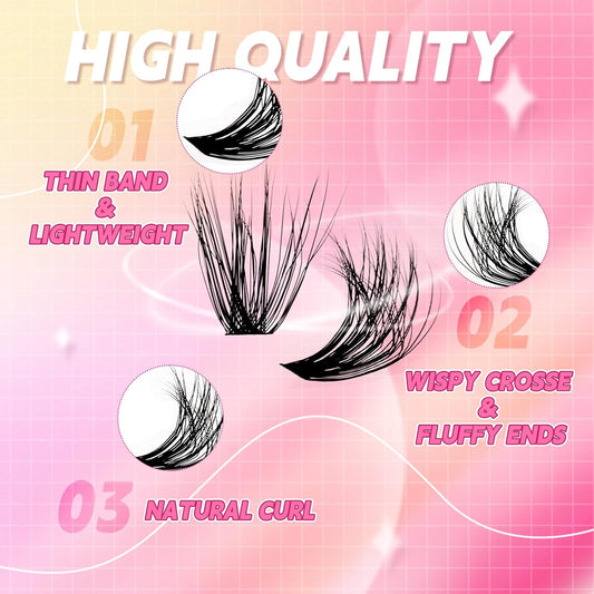 Lash Clusters 280pcs 50D 10-18mm Cluster Lashes Mixed Tray 3D Effect Volume Individual Lashes Cluster Eyelash Extensions Fluffy Soft D Curl DIY Lash Extension Kit at Home (50D-0.07-D,10-18mm)