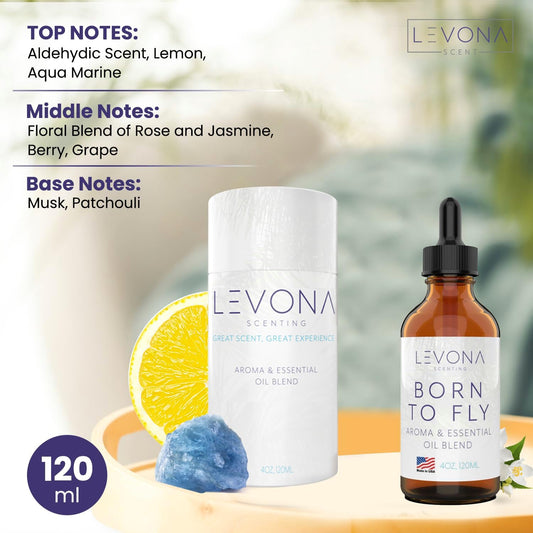 Levona Scent Essential Oils - Scents for Home, Hotel & Office Use - Perfect for Home Diffuser & Humidifiers - Aroma Fragrance Oil, Ideal for Massage, Relaxation, and Spa - Born to Fly, 120ml