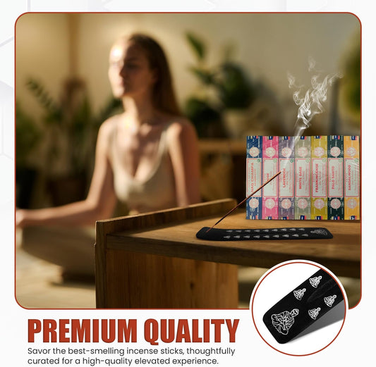 Incense Holder Bundled with Satya Sai Baba Incense Gift Set Nag Champa, White Sage, Lavender, Rose, Palo Santo, Frankincense, Sandalwood 15gms