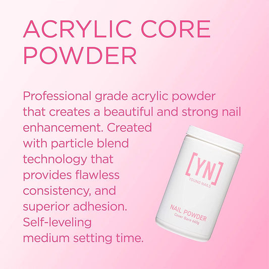 Young Nails Acrylic Core Powder - Self-Leveling Acrylic Nail Powder, Clear Nude Pink White Acrylic Powder for Nail Extenstion, Professional Grade, Superior Adhesion, Color - French Pink, 660g