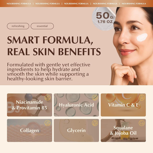 PERFECT ONE Firming Facial Cream - Helps The Skin Appear Firmer & Brighter - All-in-One Ultra Hydrating Serum, Moisturizer, & Eye Cream - With Niacinamide, Collagen, Squalane & Hyaluronic Acid, 50g
