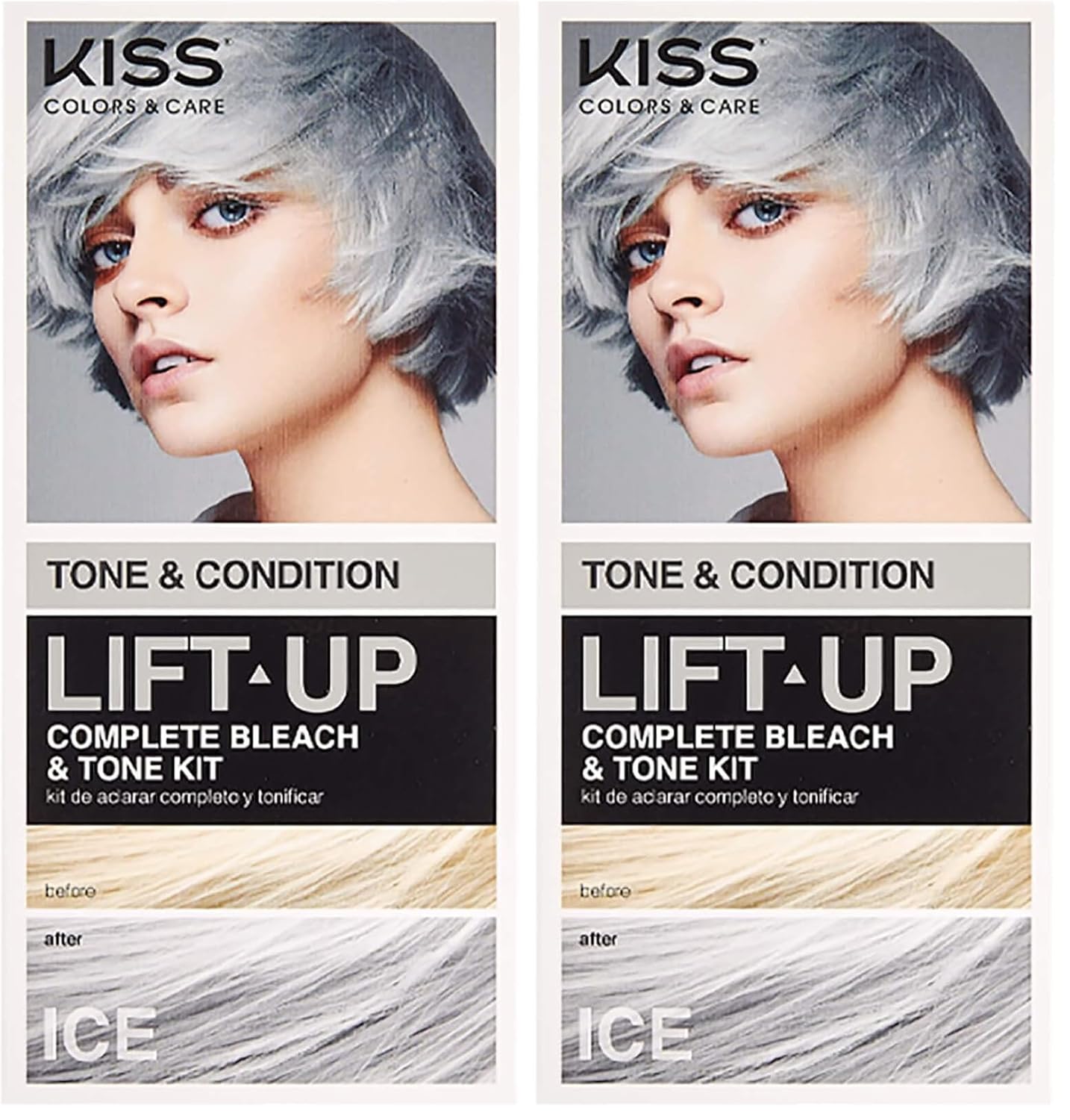 KISS Lift Up Complete Hair Bleach & Icy Silver Toner Kit, Gentle Conditioning Formula that Reduces Brassiness, Complete 6-Pc DIY Bleach Kit, ICE (Pack of 2)