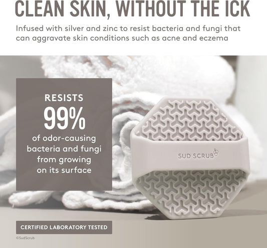 Sud Scrub® Antimicrobial Silicone Face Scrubber, 1 Pack, Gentle Face Exfoliator for Sensitive Skin, Eco Friendly Facial Cleansing Brush, Exfoliating Face Brush for Men and Women (Clay)