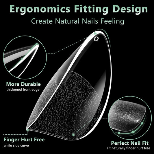 Extra Short Almond Nail Tips, 216pcs Acrylic Soft Fake Nails Gel Nail Tips, Full Cover Pre-Shaped Matte Clear Press on Nails for Extension, Diy at Home Manicure 12 Sizes