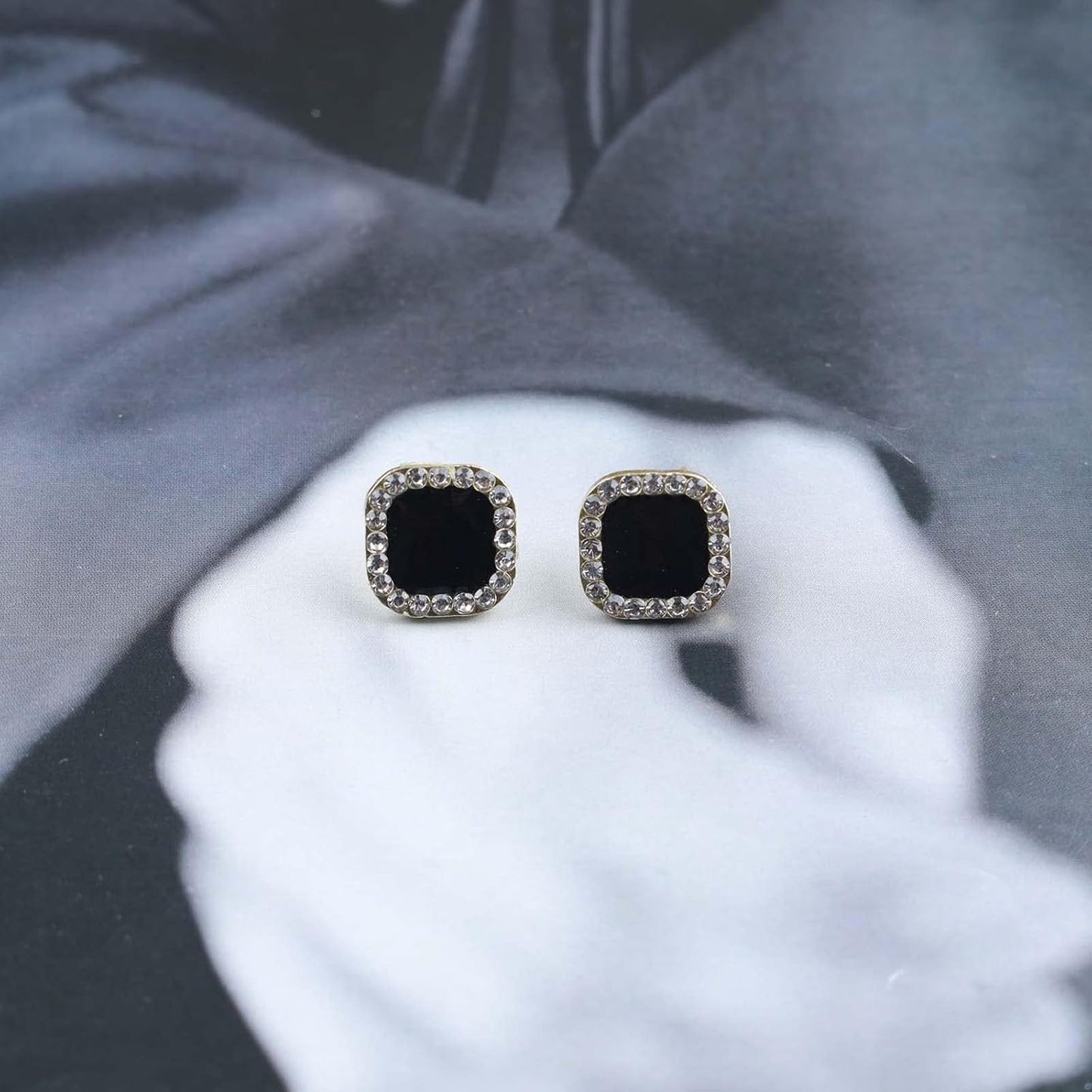 Vintage Black Square Crystal Earrings Black Cz Stud Earrings Rhinestone Diamond Earrings Geometric Onyx Earrings Jewelry for Women and Girls