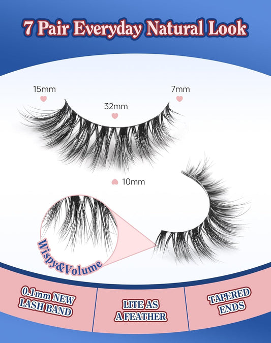 Lashes Natural Wispy Strip Eyelashes Natural Look Flared False Eye Lashes Soft Lash Fluffy Cat Eyelash 7 Pairs Everyday D05