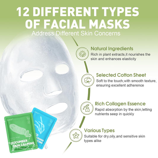 48 Pack Collagen Hydrating Face Masks Skincare for Women, Moisturizing & Soothing Face Mask for All Skin Types, Facial Masks Set Spa Gifts for Women, Bulk Sheet Face Mask for Skin Care