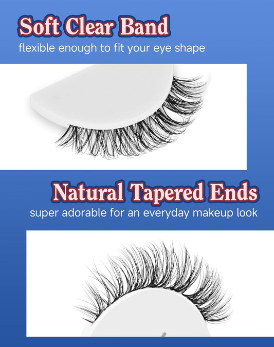 Lashes Short Natural Everyday Wispy Eyelashes Clear Band Flared Strip Eyelash Soft Lash Fluffy Pack 7 Pairs SF-09