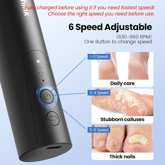 Electric Foot Callus Remover, 2 in 1 | 6 Speed Adjustable Foot File Nail Grinder with Sandpaper Disks, Professional Sander Pedicure Tool for Feet Dead Skin, Self Care Gifts for Women Mom Lover Friends
