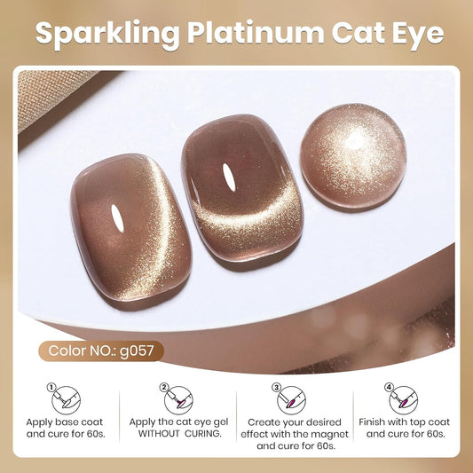 Beetles Brown Cat Eye Gel Nail Polish - Velvet Cinnamon Cat Eye Gel Polish, 15ML Fall Brown Mocha Mousse Magnetic Glitter Gel Polish with Magnet Soak Off UV French Nail Art Manicure Gift for Women