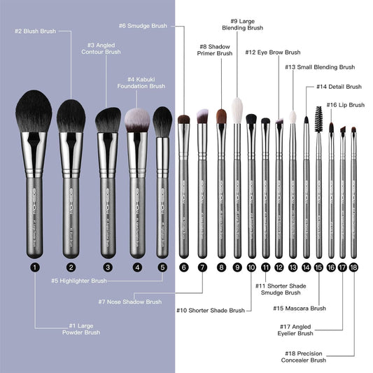 Professional Makeup Brush Set, EIGSHOW High End Makeup Brushes for Foundation Powder Blending Blush Bronzer Eyeliner Eyeshadow with Case (PRO 18pcs Grey)
