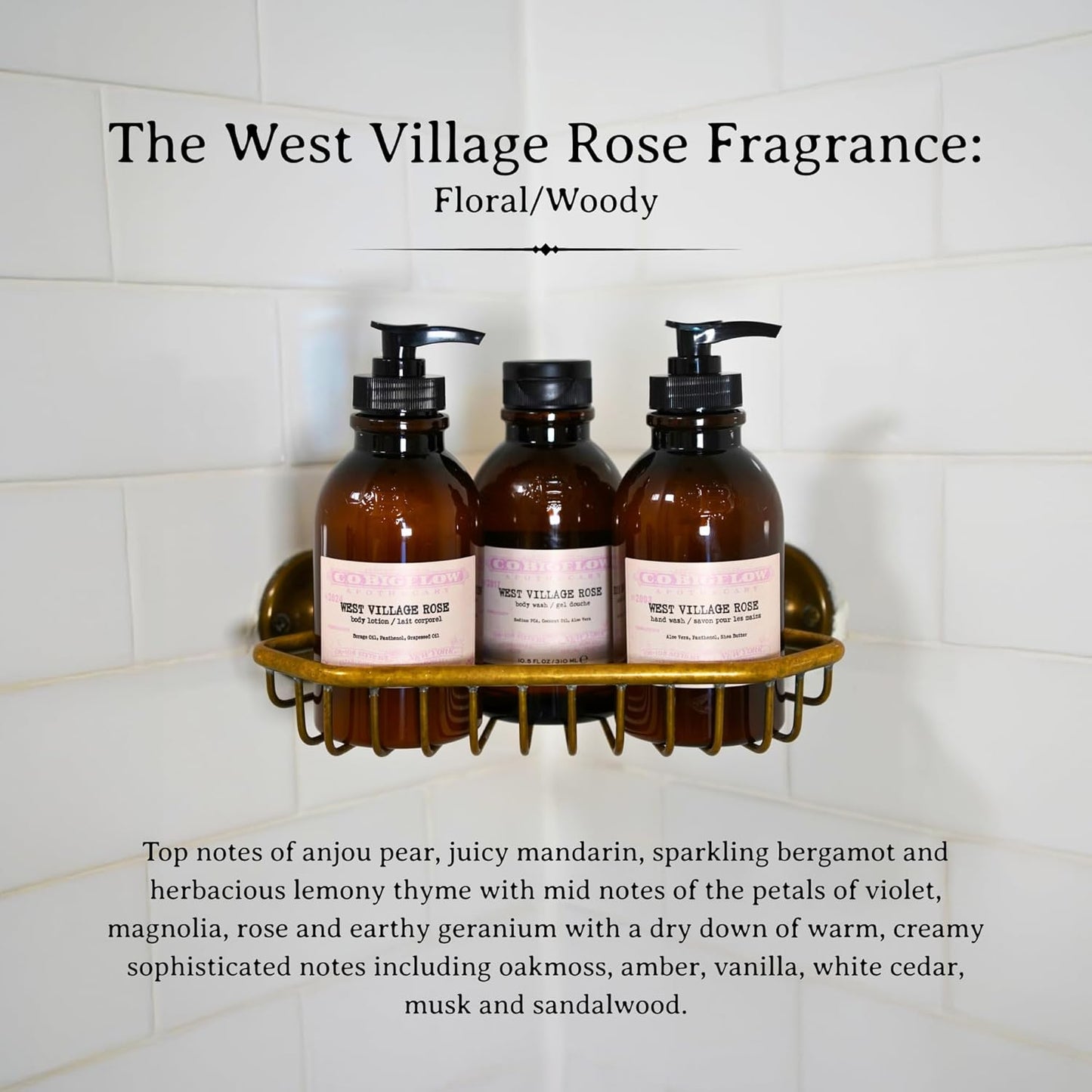 C.O. Bigelow West Village Rose Body Lotion, Iconic Collection Moisturizing Body Lotion with Shea Butter, Borage Oil & Grapeseed Oil, 10.5 Fl Oz