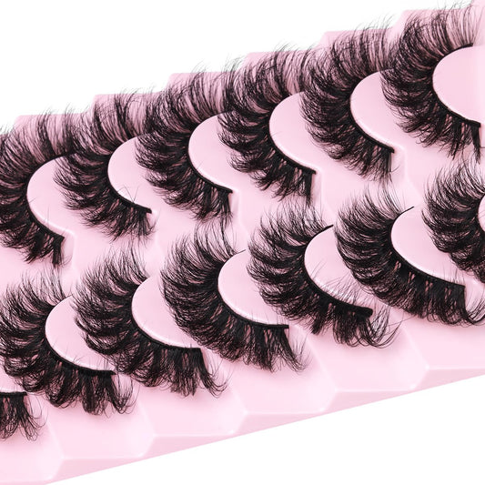 Mink Lashes Fluffy D-Curl False Eyelashes 20mm Long Volume Lashes That Look Like Extensions Cat Eye Fake Lashes Faux Mink Strip Lashes Pack 7 Pairs