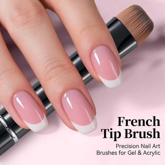 Nail Brush for French Tip, Nail Cleaning Brush for Gel & Acrylic - Professional Kolinsky Sable French Manicure Brush, Thin Nail Art Brush for Precise Clean Up & Polygel Application (Black, F16)