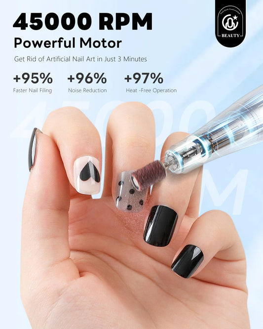 CozyZen Cordless Nail Drill Professional: 45000 RPM Rechargeable Electric Nail File Kit, Portable & Low Noise for Acrylic, Gel Nails, Manicure & Pedicure - Salon & Home Use