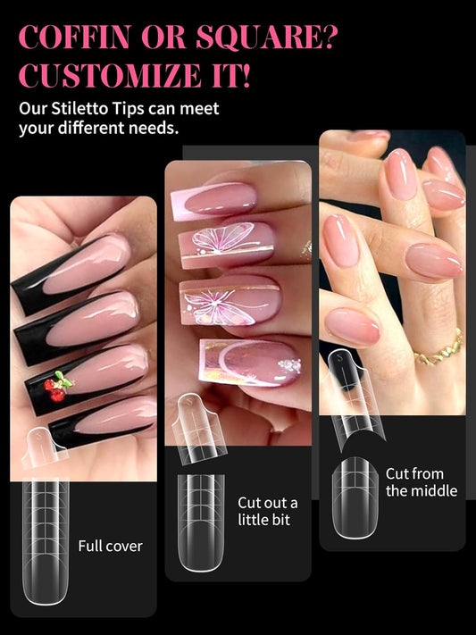 EBANKU Dual Nail Forms for Poly Extension Gel, 150 PCS Clear Square Nail Molds Reusable 15 Sizes Nail Extension Forms for Builder Gel Manicure Design Salon DIY