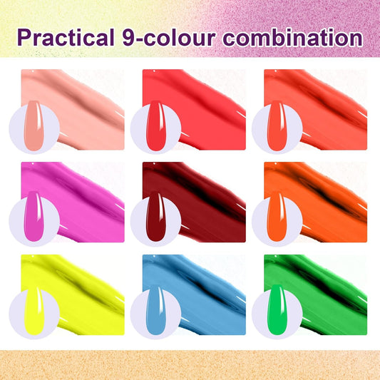 Gradient Painting Gel, 9 Colors Ombre Gel Nail Polish Sponging for Pigment Pat Nails Aura Nails French Manicure Long-lasting Home Salon DIY Nail Art Fluorescent