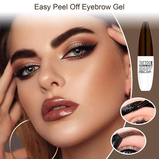 Easy Peel Off Eyebrow Gel Kit, Brown Tattoo Brow Gel, Long-lasting Waterproof and Transfer for Women to Achieve Natural Fuller Brows, Suitable for All Skin Types