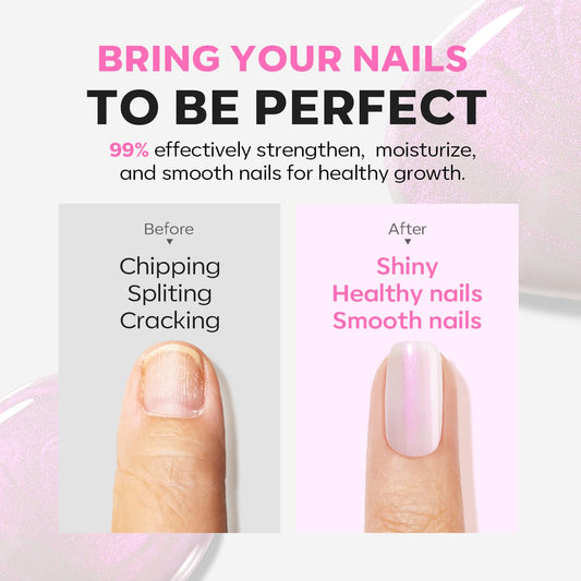modelones Nail Strengthener Pearl Pink Nail Strengthener and Growth White Nail Polish for Thin Weak & Damaged Nail Repair for Damaged Nails Hardener 15ml