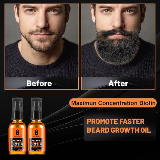 Beard Oil,Maximun Thickening Biotin, with Castor Oil and Argan & Jojoba Oils, Promotes Beard Growth, Styles, Strengthens & Softens Beards & Mustaches,1 Ounce*2(2 Pack)