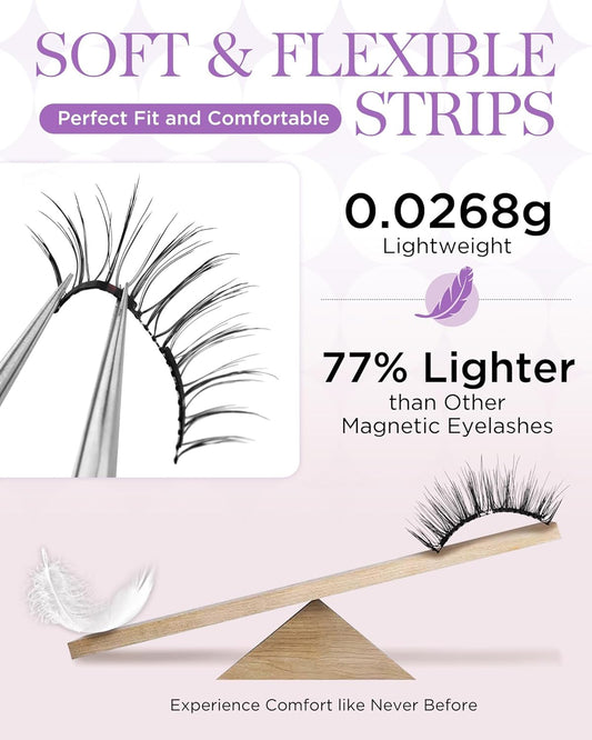 BEYELIAN Magnetic Eyelashes with Applicator Kit, Reusable Natural Look False Lashes, No Glue Needed Soft Magnetic Lashes for Eye Magnetic-100(Lightweight & Comfortable)