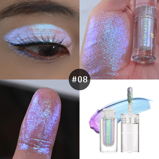 CHARMACY Multichrome Glitter Liquid Eyeshadow, Chameleon Shifting Color, Holographic Metallic Eyeshadow, Long-Lasting Wear, Vegan Eye Topper for Party, Daily Makeup #08