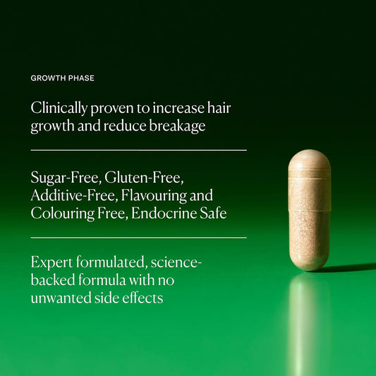 The Nue Co. GROWTH Phase Supplement, Supports Hair Growth, Reduces Breakage, Thicker & Fuller Hair, Contains Vitamins, Reishsi Mushrooms, Proteins & Adaptogens, Vegan, Gluten Free, 90 Capsules