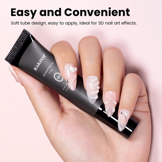 RARJSM 3D Nail Art Sculpture Gel Nail Polish Silver White Glitter Nail Charms Rhinestone Glue No Wipe DIY Drawing Hard Nail Craving Sculpting Gel UV LED Curing Requires Nail Decoration Manicure Design