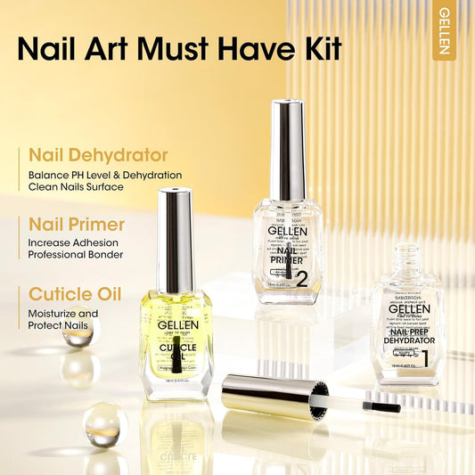 Gellen Nail Dehydrator, Primer, and Cuticle Oil 18ML - Hema-Free Acid-Free Nail Prep Base Varnish Manicure Bonder Liquid for Gel Polish Acrylic Salon Essential Gift