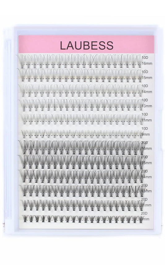 Lash Clusters LAUBESS Individual Lashes Waterproof Eyelash Clusters Mixed Tray Cluster Eyelash Extensions Soft Cluster Lashes for Beginners (10D/20D-C-Mix9-16)