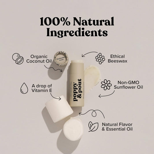 Poppy & Pout Marshmallow Creme Jumbo Lip Balm | All Natural Lip Balms & Moisturizers | Hydrates with Beeswax, Vitamin E, Organic Coconut Oil | Cruelty-Free | Lip Balm in Recyclable Cardboard Tube