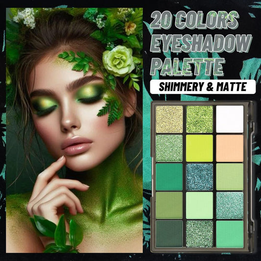 15 Colors Green Matte & Shimmer Eyeshadow Palette - Olive Teal GreenYellow DarkSeaGreen LimeGreen Pink White Eye Shadow Primers Powder for Smoky Looks, Makeup Artist Friendly, Vegan & Cruelty-Free