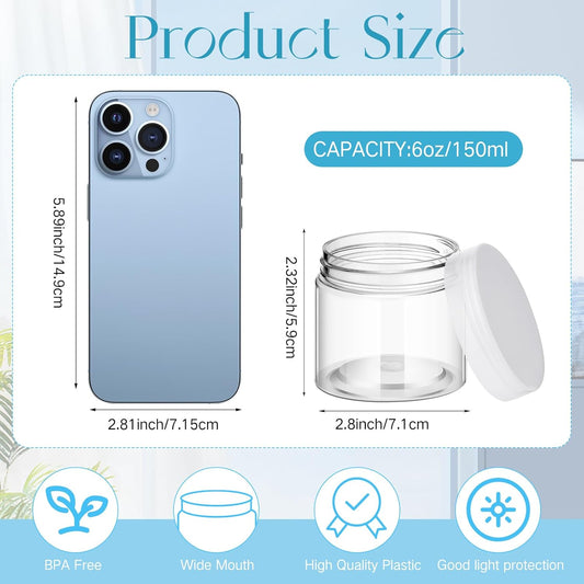 Patelai 4 Pieces Round Wide-mouth Leak Proof Plastic Container Jars with Lids for Travel Storage Makeup Beauty Products Face Creams Oils Salves Ointments DIY Making(6 Ounce,Clear)