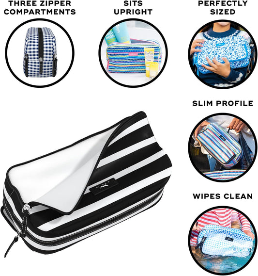 SCOUT 3-Way Toiletry Bag - Travel Makeup Pouch for Women with Three Zipper Compartments - Stands Upright, Wipes Clean
