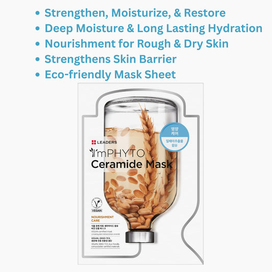 I'MPHYTO Leaders Facial Mask 10 Sheet Ceramide Vegan Mask | Deep Nourishing & Skin Barrier Strengthening | Plant-Based Ingredient from Fermented Wheat Germ Extract & Macadamia Seed Oil