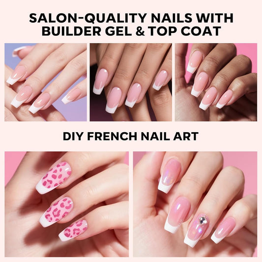 modelones French Tip Press on Nails, 150Pcs Long Square Fake Nails with Nail Box, Pink & White Gel Nail Tips for Women, Soft Glue-On Nails for Natural Salon Look, DIY Nail Art Kit (15 Sizes)