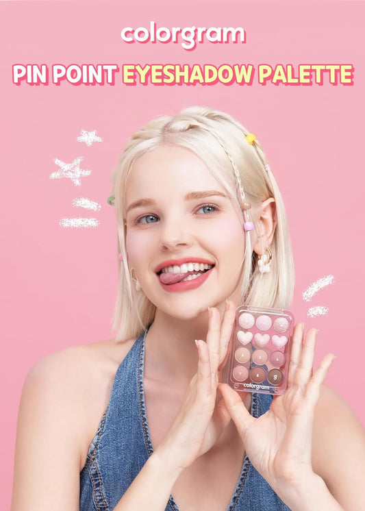 COLORGRAM Pin Point Eyeshadow Palette 02 Pink+Mauve= | Ultra-Blendable Matte, Glitter, Shimmer Shades for Daily Makeup | K-Beauty Eye Palette with Easy-to-Use Calculator Design