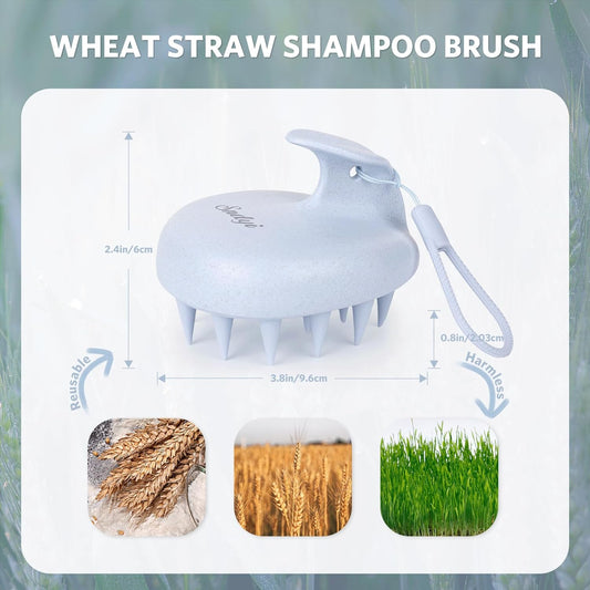Sndyi Scalp Massager Shampoo Brush, Scalp Scrubber with Soft Silicone Bristles, Scalp Exfoliator for Dandruff Removal, Wheat Straw Hair Scalp Massager for Hair Growth, Wet Dry Scalp Brush, Blue