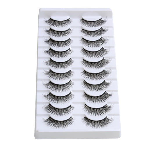SUNWELL False Eyelashes 12mm Mink Lashes Natural Look Cat Eye Faux Mink Lashes 3D Fluffy Soft Luxury Volume Fake Eyelashes 10 Pairs Pack