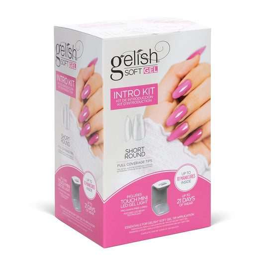 Gelish Soft Gel™ Intro Starter Kit – Full Coverage Press On Tips, LED Nail Lamp, Long-Lasting, Fast Application, No Chip, At-Home Gel Nails, Easy to Use (Short Round Kit)