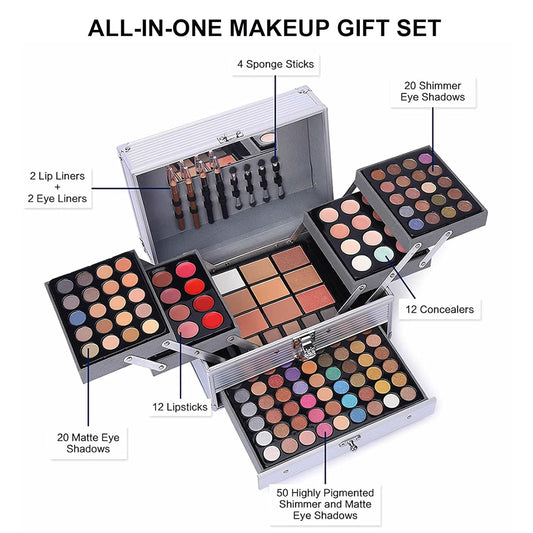 132 Color All- In- One Makeup For Women Full Kit,Professional Makeup Kit,Makeup Gift Set for Women,Girls&Teens,Include eyeshadow/lipstick/concealer/Lip Gloss/Eyeliner/Mascara(006N2-Silver)
