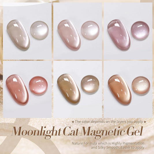 Born Pretty Cat Magnetic Eye Gel Nail Polish Cat Magnetic Shimmer Glitter Holographic Nail Polish Autumn Winter Moonlight Nude Brown Pink Purple 7ML 6PCS