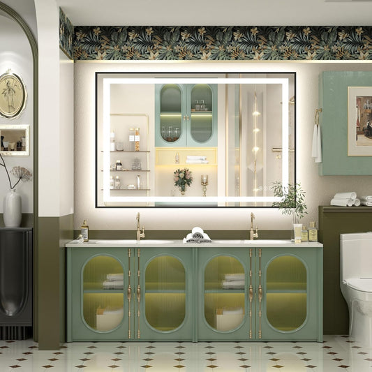 OKPAL 48x40 LED Bathroom Mirror with Front and Backlit, Anti-Fog Lighted Vanity Mirror, Dimmable LED Bathroom Vanity Mirror for Wall with 3 Colors, Memory, Shatter-Proof, ETL Listed