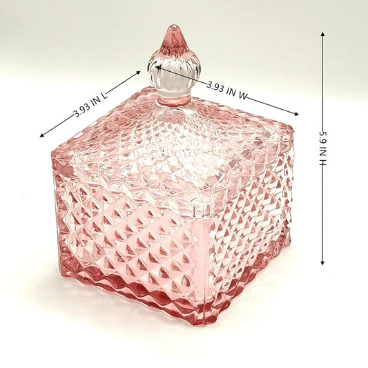 Body Powder Puff and Container - Glass Dusting Powder Container with 2 Soft Puffs Vintage Powder Puff Case for Women & Girls (3.93x3.93x5.9 H in)-GRB009-Pink