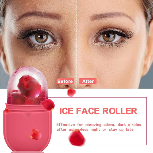 KOGITI Ice Mold for Face,Ice Roller for Face & Eye, Beauty Facial Ice Rollers Ice Holder Mold Face Puffiness Relief Massage Skin Care Tools, Ice Facial Cube (New-Pink)