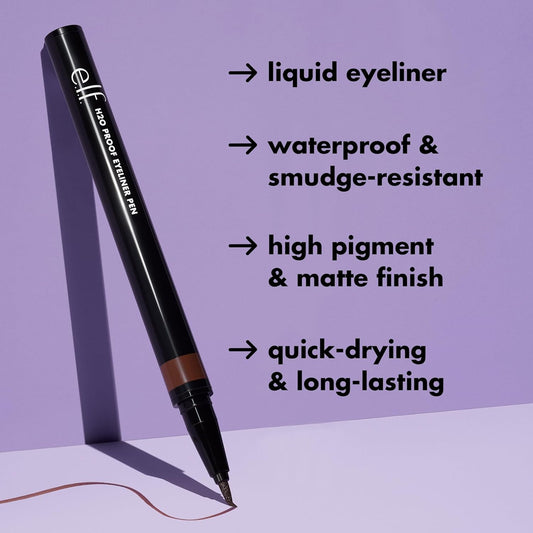e.l.f. H2O Proof Eyeliner Pen, Felt Tip, Waterproof, Long-Lasting, High-Pigmented Liner For Bold Looks, Vegan & Cruelty-Free, Deep Brown