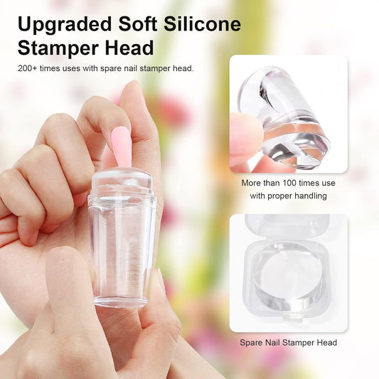 14PCS Nail Art Stamper Clear Silicone Nails Stamping Jelly with Scraper Transparent Visible Body DIY Manicure Nail Art Tool P