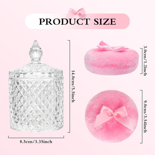 2 Pieces Large Body Powder Puff and Container Powder Container with Puff Crystal Case Soft Washable Reusable Velour Face Body Glitter Wet Dry Makeup (Rome)