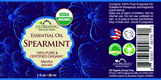 US Organic 100% Pure Spearmint Essential Oil - USDA Certified Organic, Steam Distilled - W/Euro droppers (More Size Variations Available) (30 ml / 1 fl oz)
