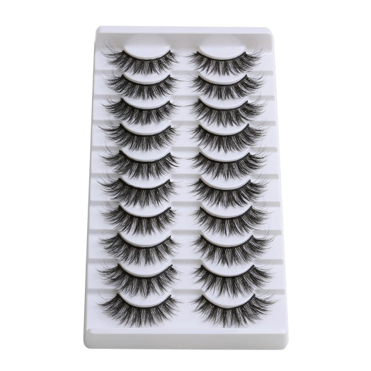 SUNWELL False Eyelashes 16mm Mink Lashes Cat Eye Lashes Strips 8D Fluffy Faux Mink Lashes Soft Wispy Luxury Volume Fake Lashes 10 Pairs Pack